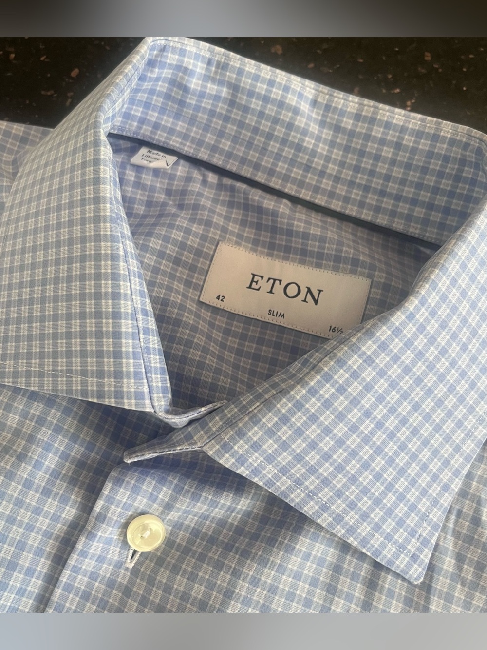ETON Dress Shirt Men’s 42/16.5  Cotton SLIM Fit Long Sleeve Blue White Checks